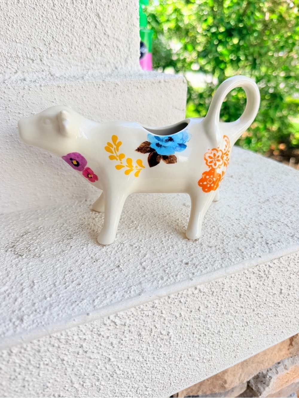 Pioneer Woman Creamer Flea Market Floral Cow Stoneware White Ceramic